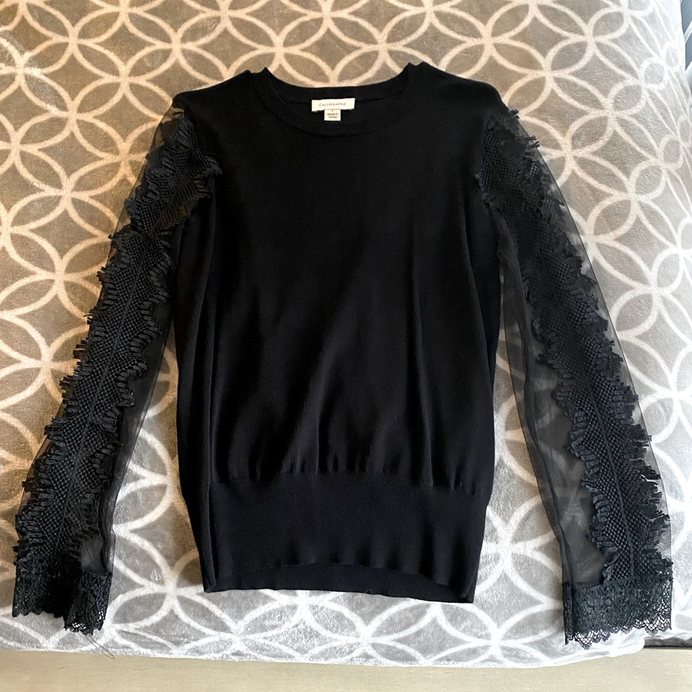 Black Ruffled-Sleeves Sweater Top